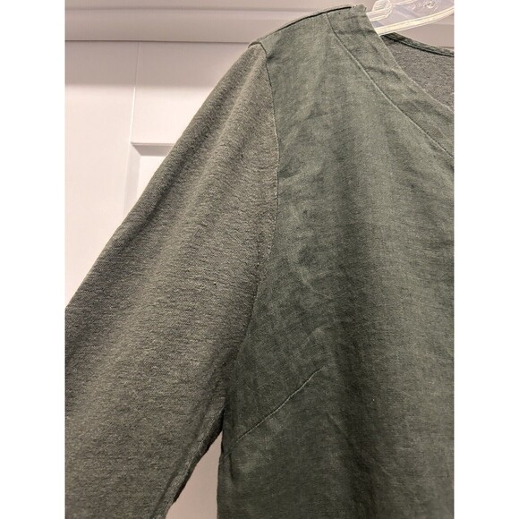 J. Jill Love Linen 100% Linen Tunic Top Size L Olive Green Knit Back Lagenlook - Picture 4 of 5